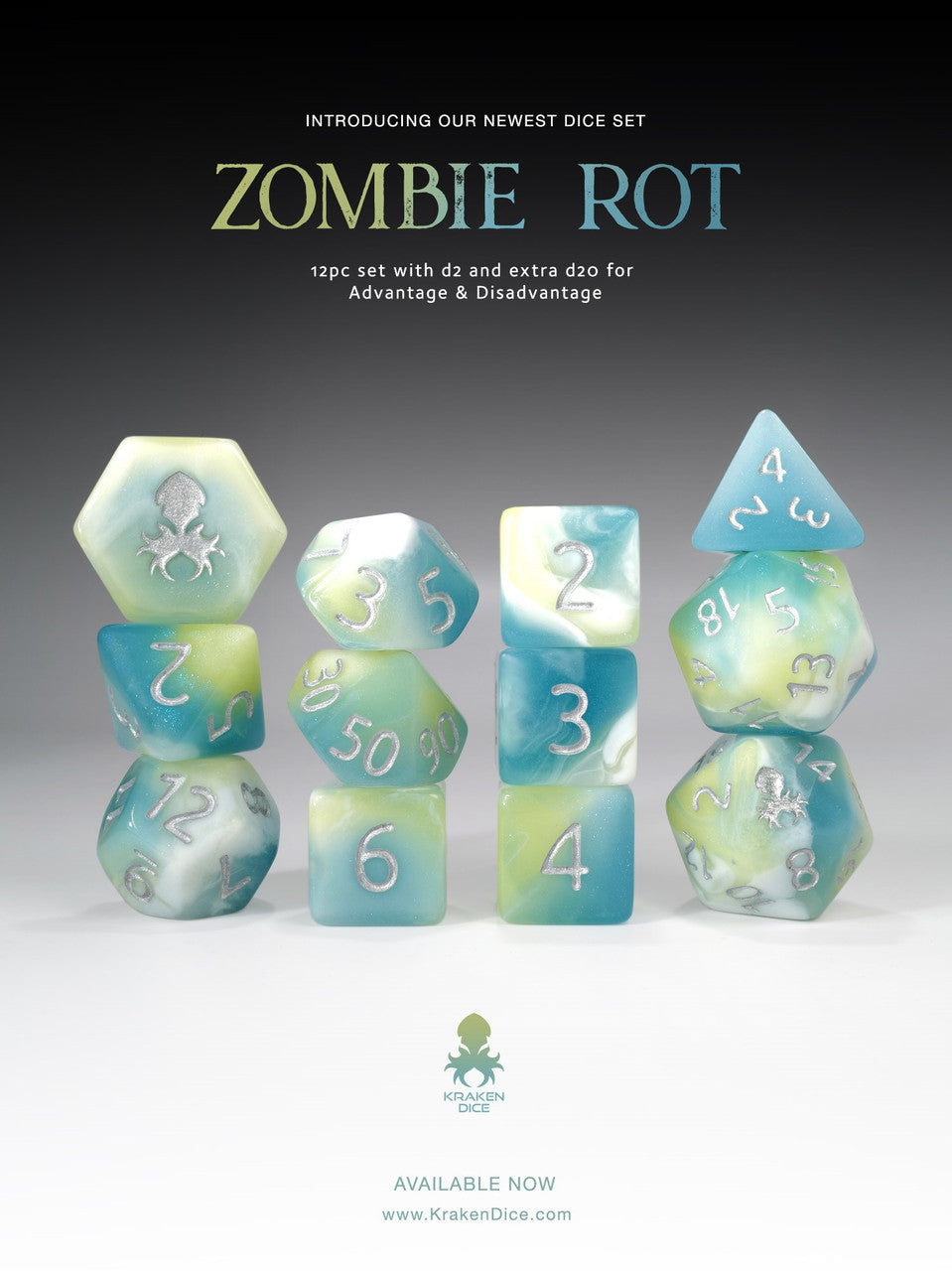 Zombie Rot 12pc Glow in the Dark RPG Dice Set